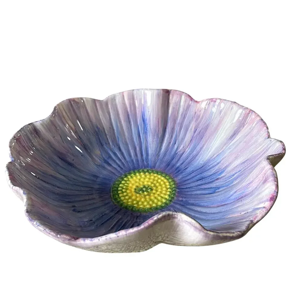 MAXCERA Purple Flower Ceramic Serving Bowl 12in Spring Easter New